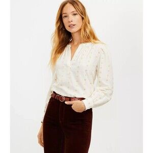 Loft Ivory Swiss Dot Polka Dot‎ Blouse  Size L  NWT